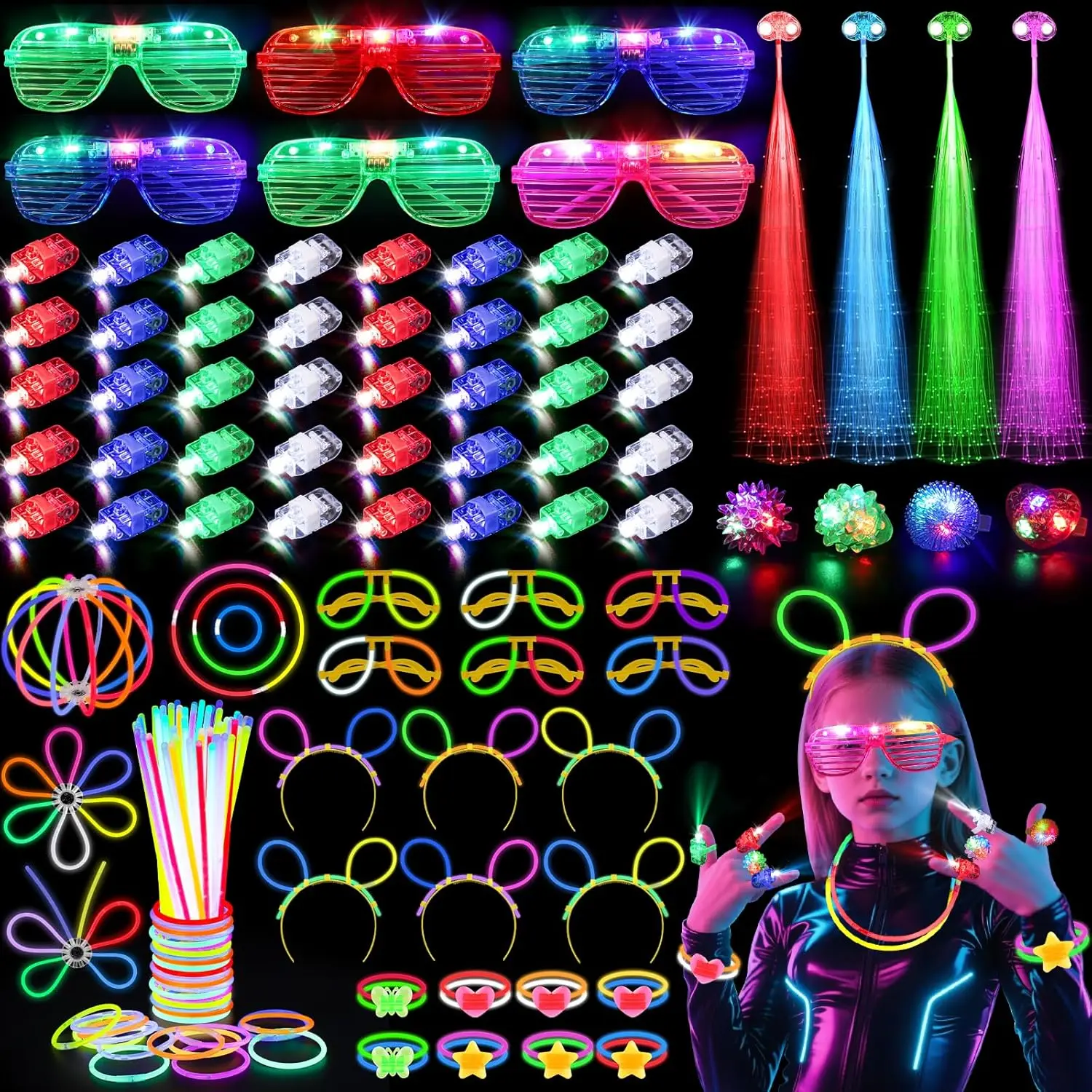 Glow In The Dark Party Glasses - 128 pezzi di occhiali luminosi, fermagli